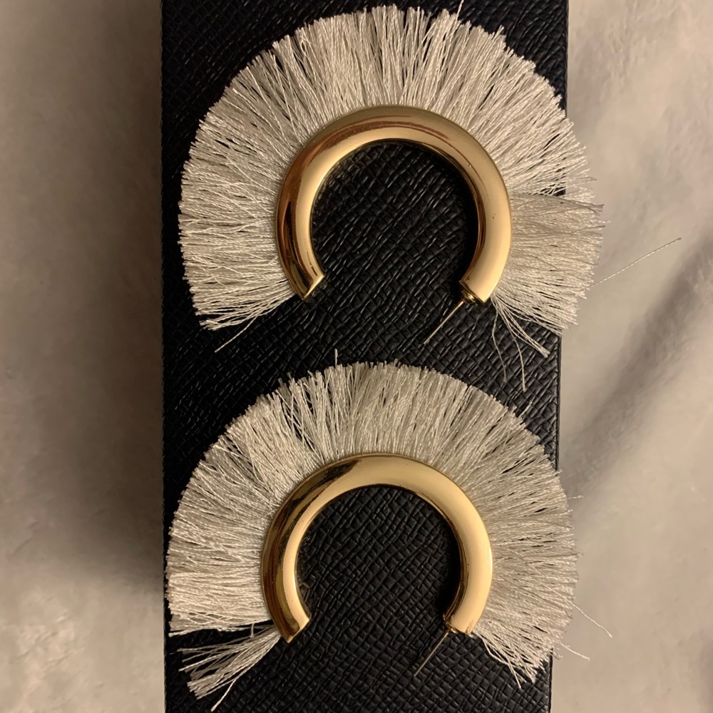 White fringe earrings